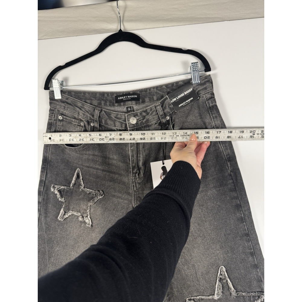 Womens Jeans Black Baggy Wide Leg Distressed Wash Star NWT Size 7/28 Y2K Grunge - Picture 16 of 16